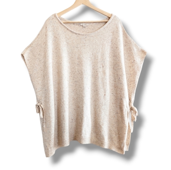 Loft Oversized Poncho Sweater XS Cream Tie Sides Speckled Knit - Picture 1 of 12